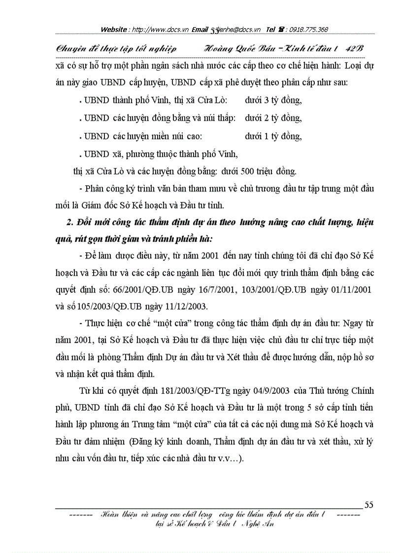 image for page Những mặt tồn tại và một số giải pháp kiến nghị nhằm hoàn thiện công tác thẩm định dự án đầu tư tại sở kế hoạch đầu tư nghệ an