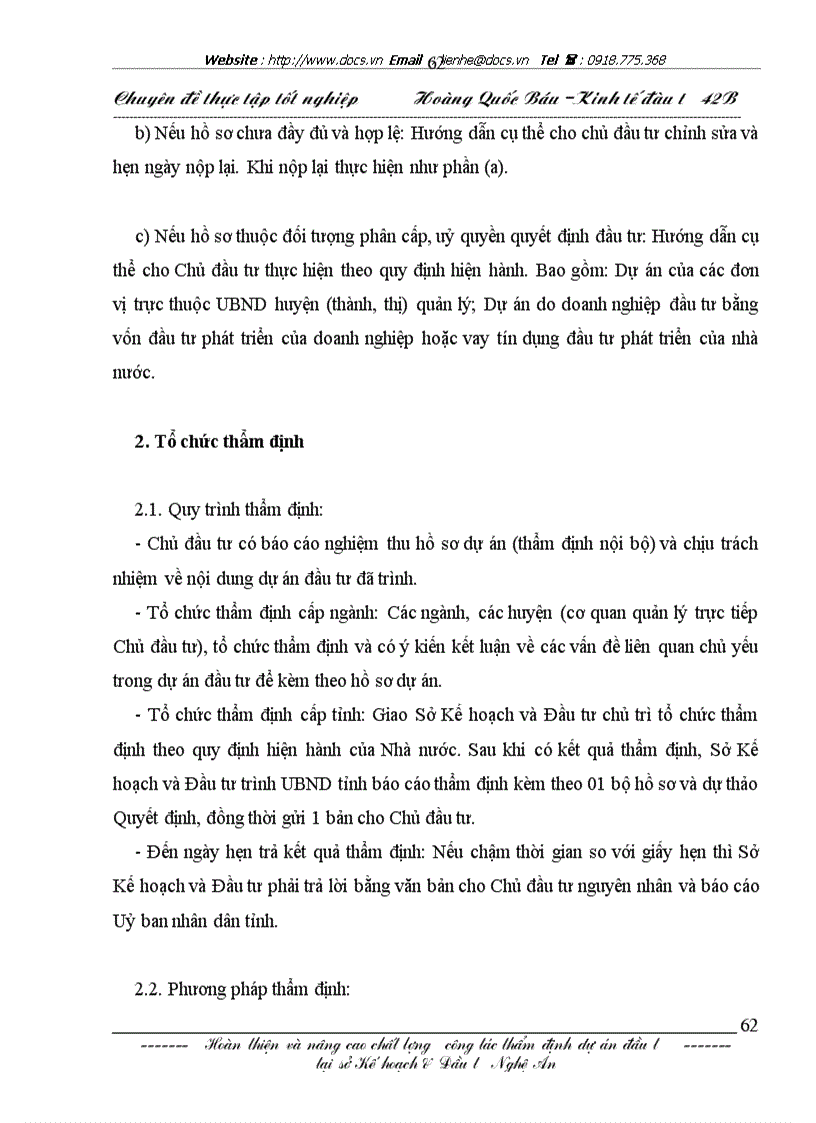 image for page Những mặt tồn tại và một số giải pháp kiến nghị nhằm hoàn thiện công tác thẩm định dự án đầu tư tại sở kế hoạch đầu tư nghệ an