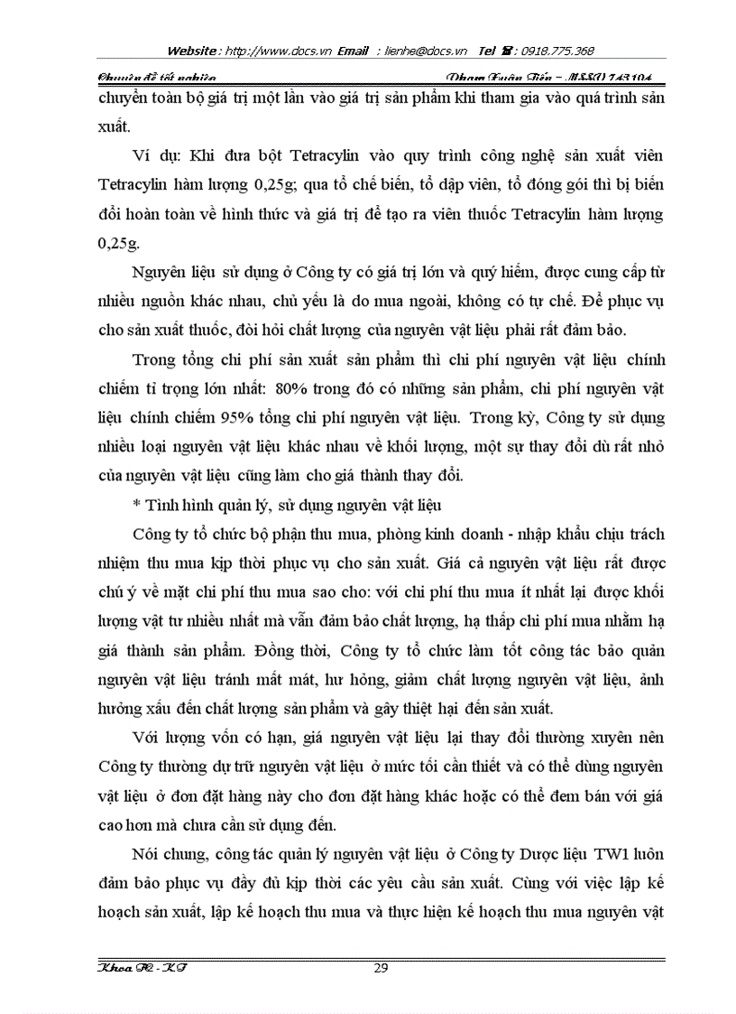 image for page Tổ chức hạch toán kế toán về nguyên vật liệu tại công ty Dược liệu TW I