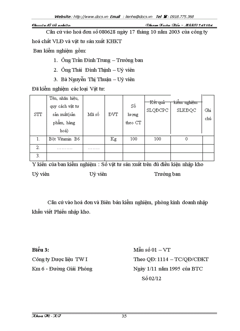 image for page Tổ chức hạch toán kế toán về nguyên vật liệu tại công ty Dược liệu TW I