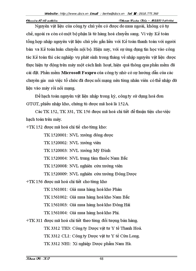 image for page Tổ chức hạch toán kế toán về nguyên vật liệu tại công ty Dược liệu TW I