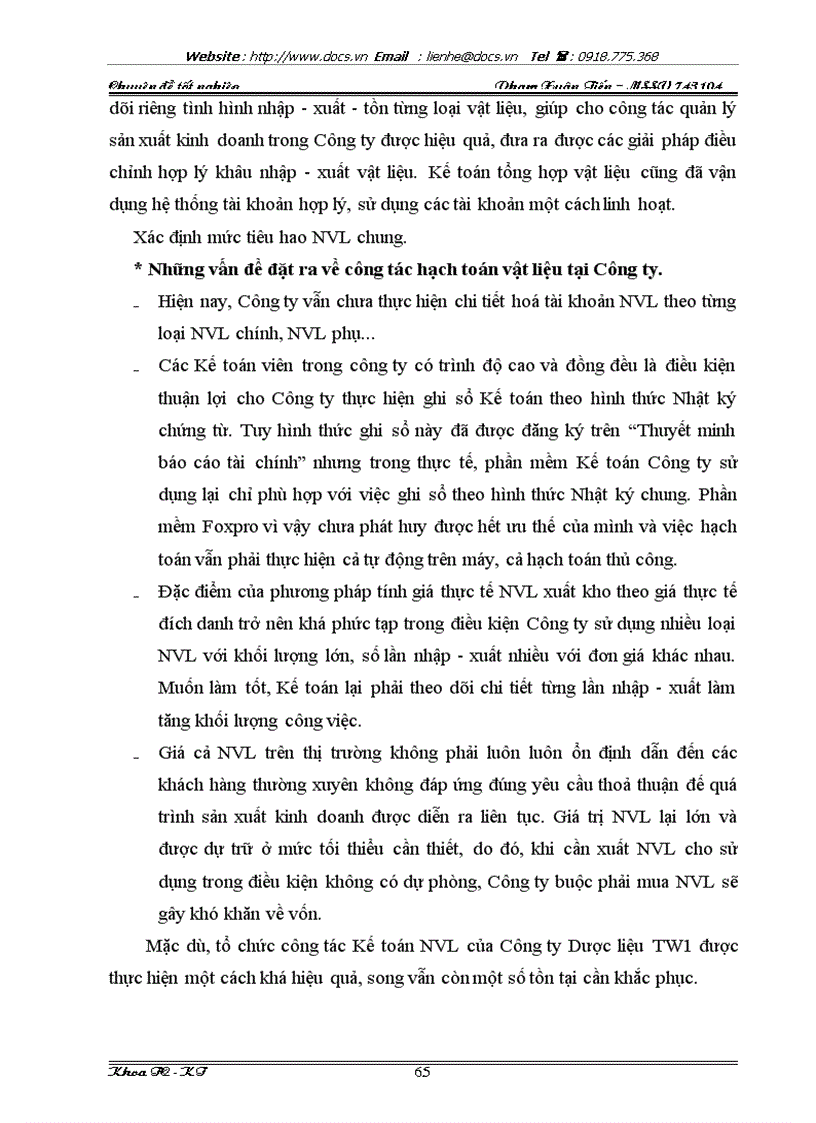 image for page Tổ chức hạch toán kế toán về nguyên vật liệu tại công ty Dược liệu TW I