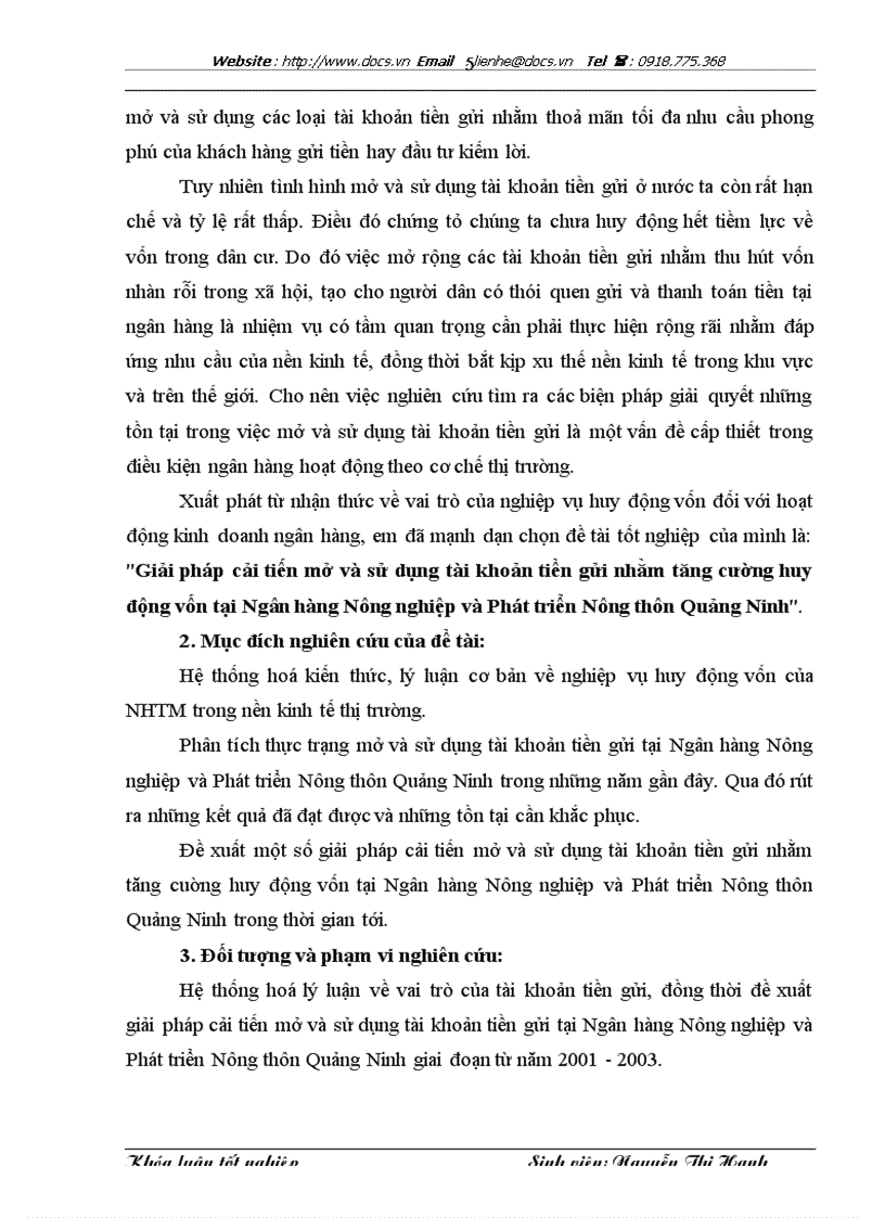 Các giải pháp mở và sử dụng tài khoản tiền gửi nhằm tăng cường huy động vốn tại NHNo PTNT Quảng Ninh