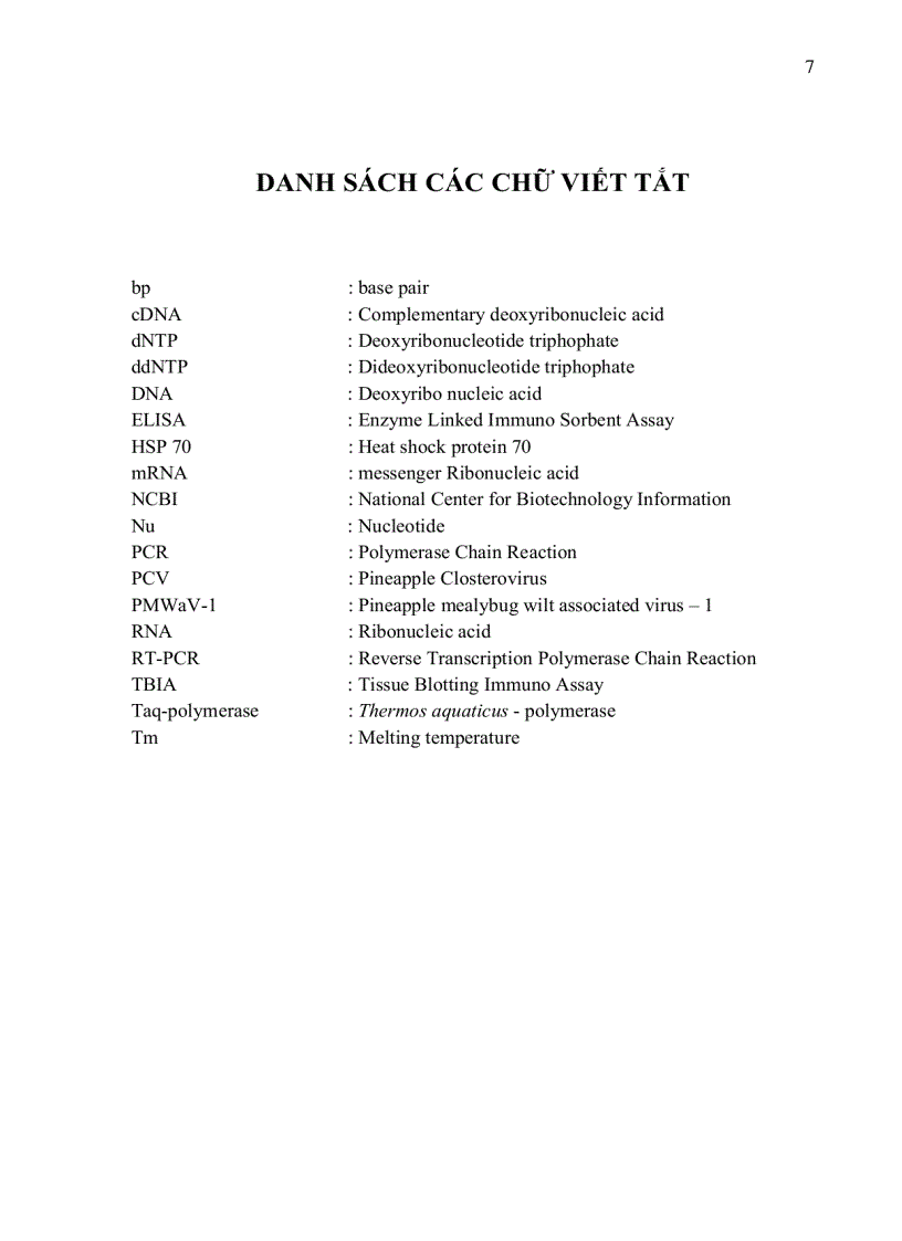 image for page XÂY DỰNG QUY TRÌNH PHÁT HIỆN VIRUS PMWaV 1 GÂY BỆNH HÉO ĐỎ ĐẦU LÁ Mealybug wilt TRÊN CÂY DỨA CAYENNE BẰNG PHƯƠNG PHÁP RT PCR