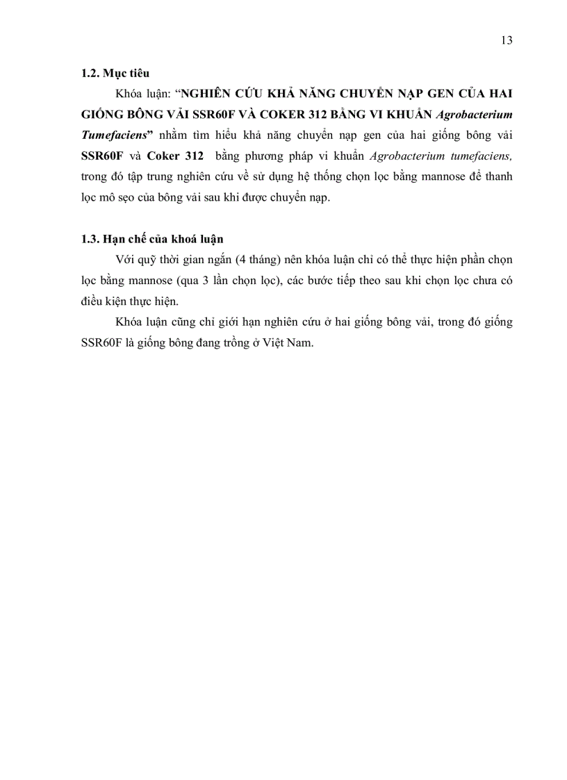image for page NGHIÊN CỨU KHẢ NĂNG CHUYỂN NẠP GEN CỦA HAI GIỐNG BÔNG VẢI SSR60F VÀ COKER 312 BẰNG VI KHUẨN Agrobacterium tumefaciens