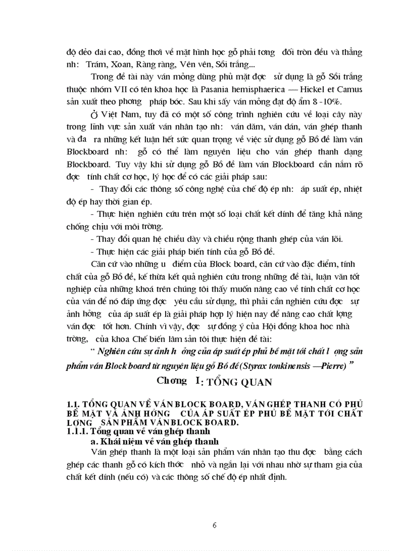 Nghiên cứu sự ảnh hưởng của áp suất ép phủ bề mặt tới chất lượng sản phẩm ván Block board từ nguyên liệu gỗ Bồ đề Styrax tonkinensis Pierre