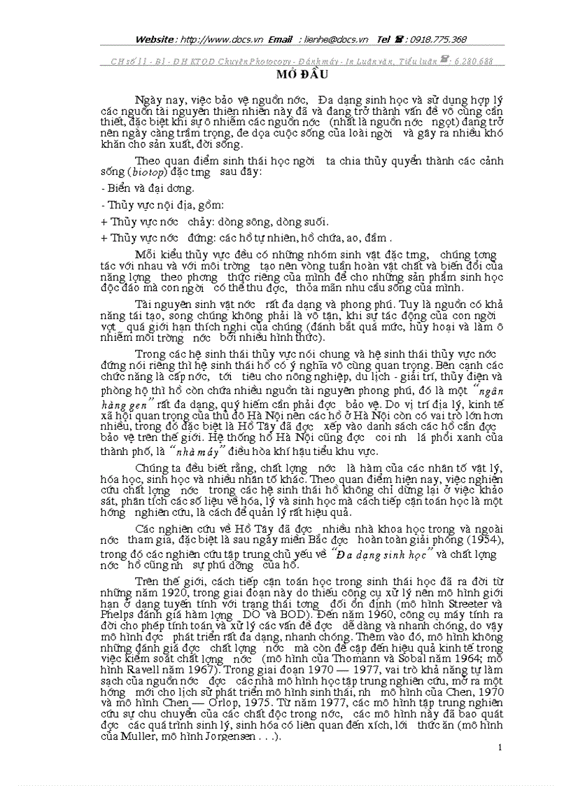 image for page Đánh giá chất lượng nước Hồ Tây Hà Nội dựa vào sự phú dưỡng bằng mô hình toán học