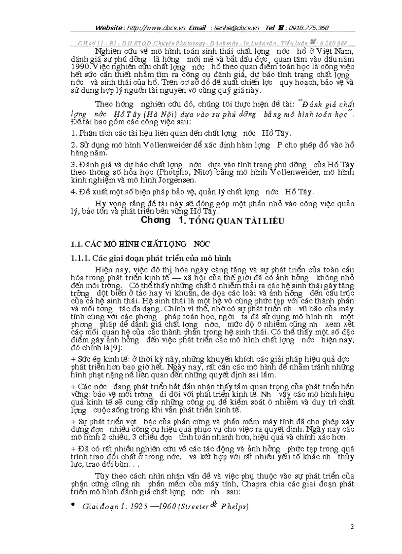 image for page Đánh giá chất lượng nước Hồ Tây Hà Nội dựa vào sự phú dưỡng bằng mô hình toán học