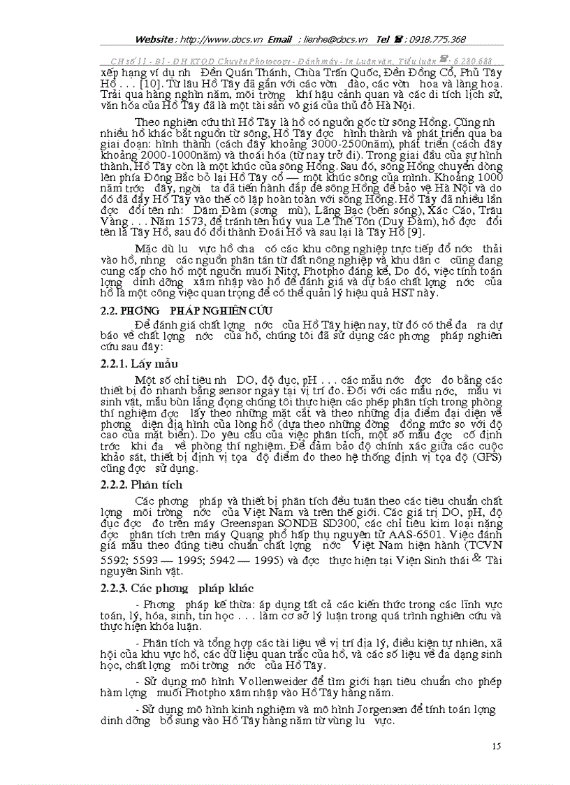 image for page Đánh giá chất lượng nước Hồ Tây Hà Nội dựa vào sự phú dưỡng bằng mô hình toán học