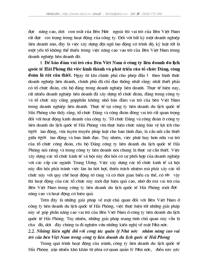 image for page Vai trò của Bên Việt Nam ở công ty Liên doanh du lịch Quốc tế Hải Phòng thực trạng bài học và giải pháp