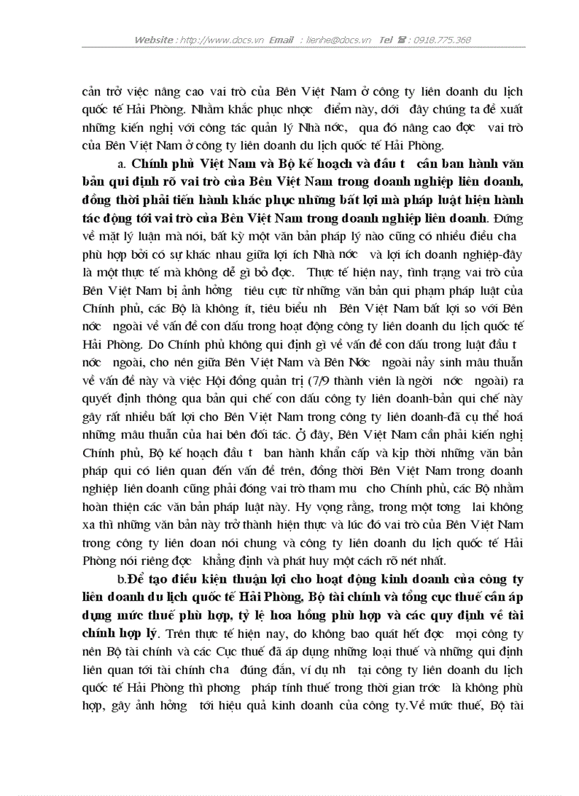 image for page Vai trò của Bên Việt Nam ở công ty Liên doanh du lịch Quốc tế Hải Phòng thực trạng bài học và giải pháp