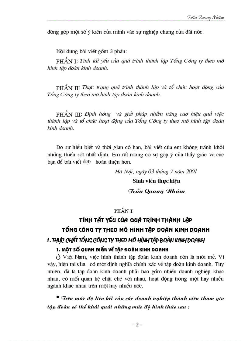 image for page Thực trạng và giải pháp của quá trình thành lập và tổ chức hoạt động của Tổng Công ty theo mô hình tập đoàn kinh doanh