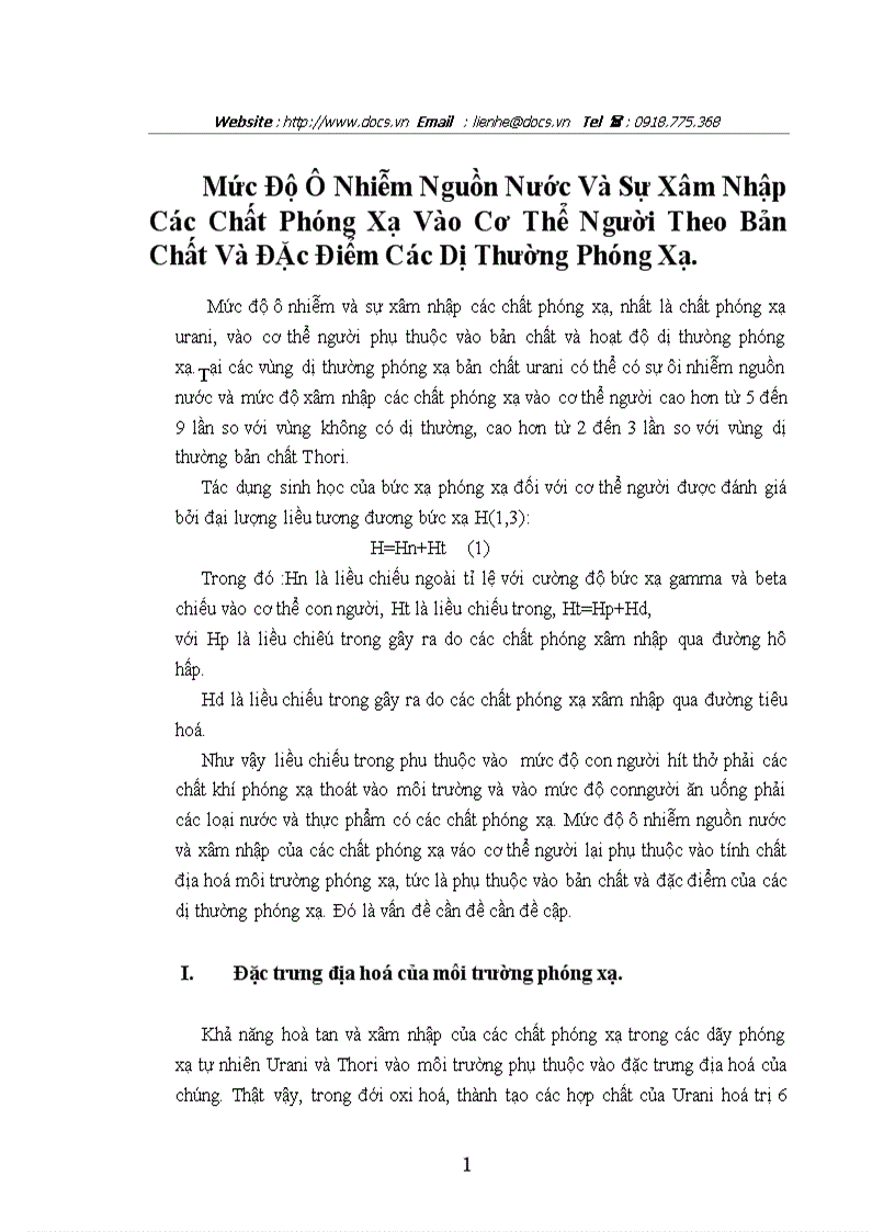 image for page Mức Độ Ô Nhiễm Nguồn Nước Và Sự Xâm Nhập Các Chất Phóng Xạ Vào Cơ Thể Người Theo Bản Chất Và Đặc Điểm Các Dị Thường Phóng Xạ