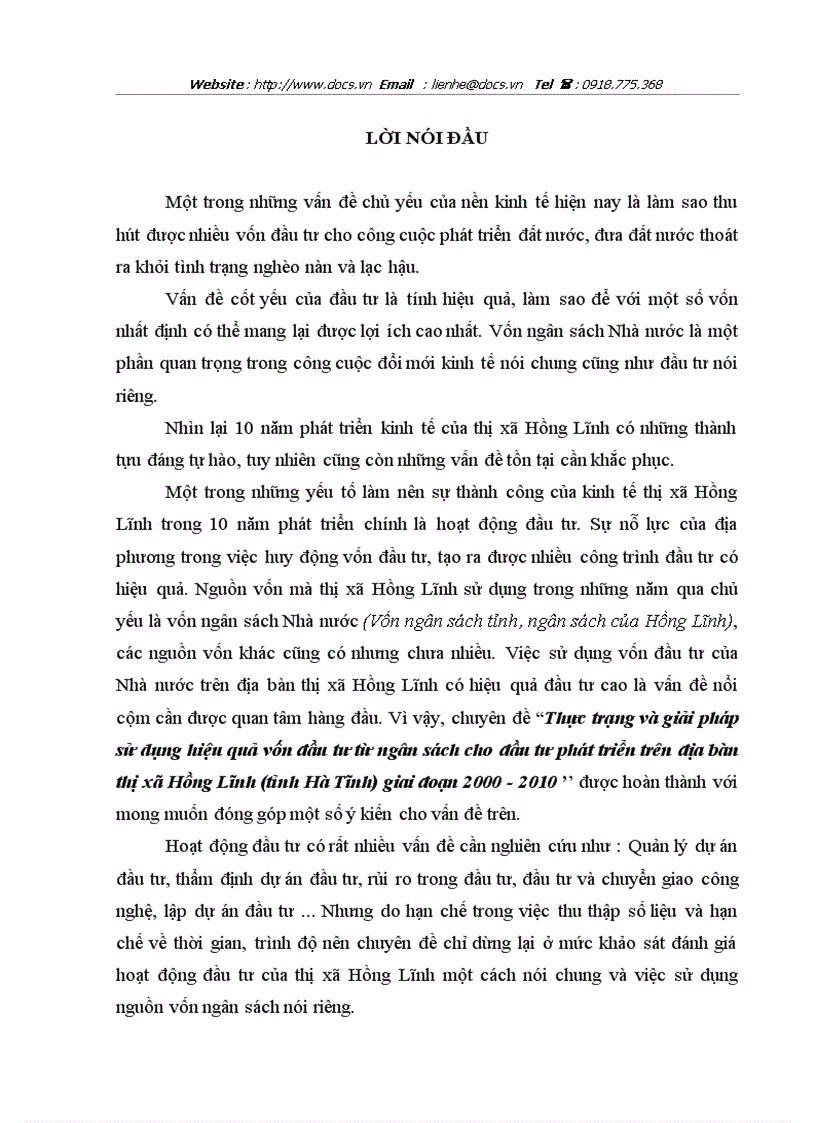 image for page Thực trạng và giải pháp sử dụng hiệu quả vốn đầu tư từ ngân sách cho đầu tư phát triển trên địa bàn thị xã Hồng Lĩnh tỉnh Hà Tĩnh giai đoạn 2000 2