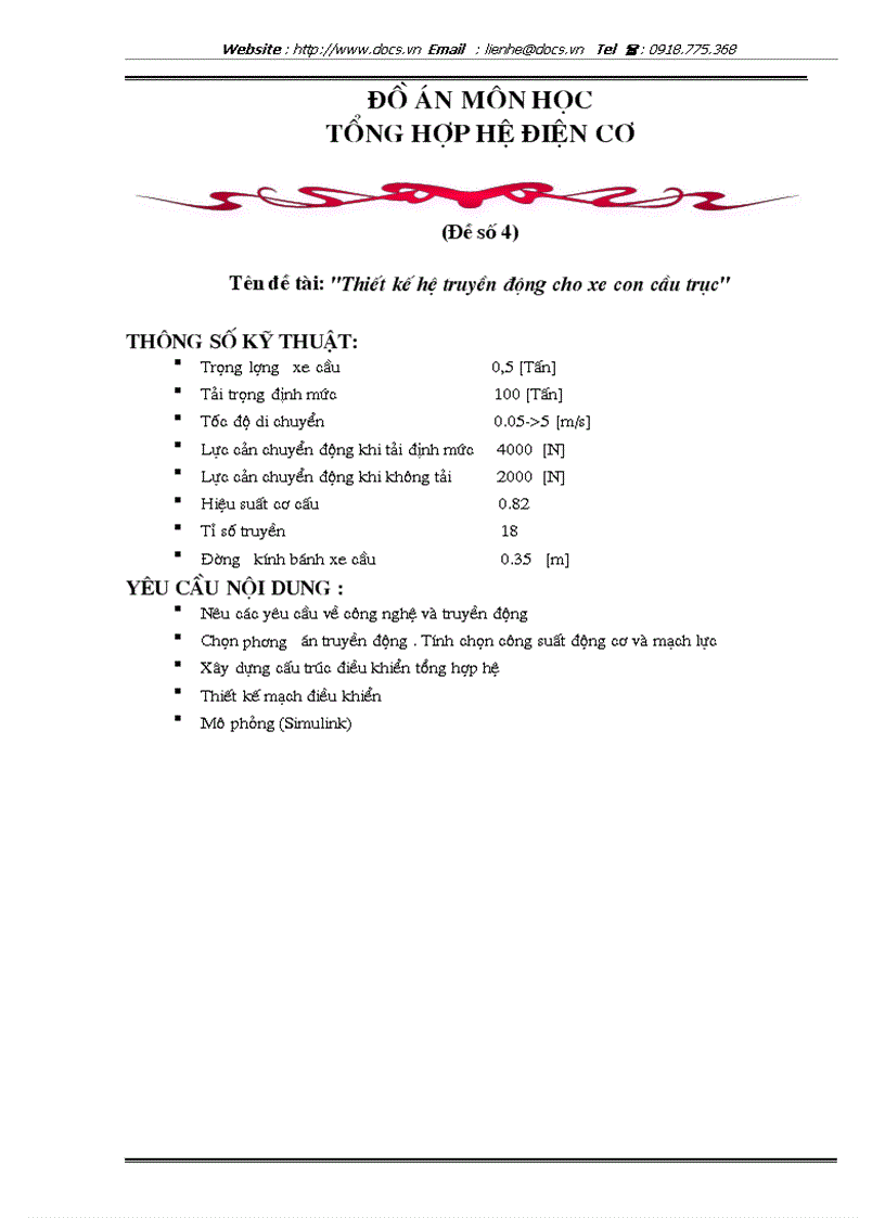 image for page Thiết kế hệ truyền động cho xe con cầu trục