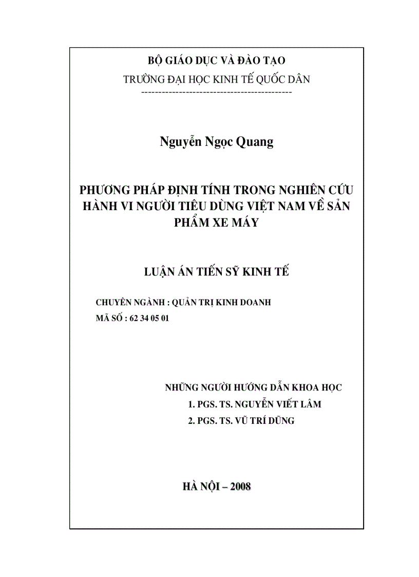 Phương pháp định tính trong nghiên cứu hành vi người tiêu dùng Việt Nam về sản phẩm xe máy