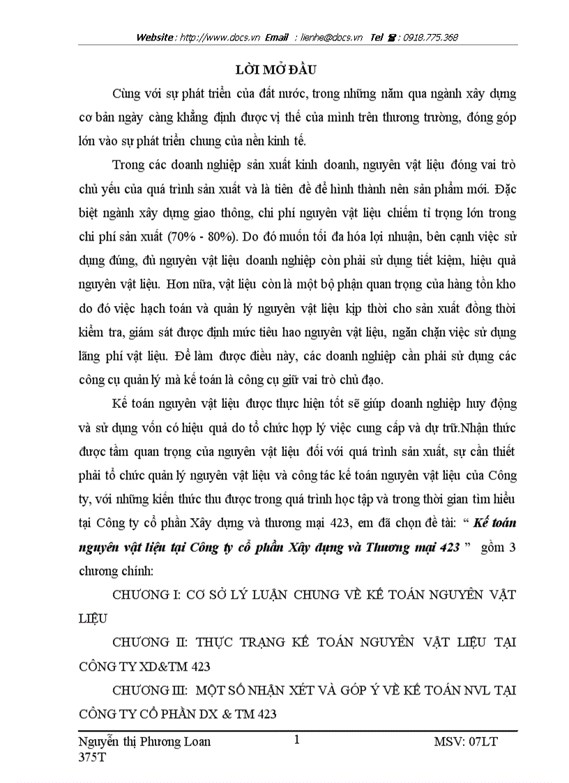 image for page Kế toán nguyên vật liệu tại Công ty cổ phần Xây dựng và Thương mại 423