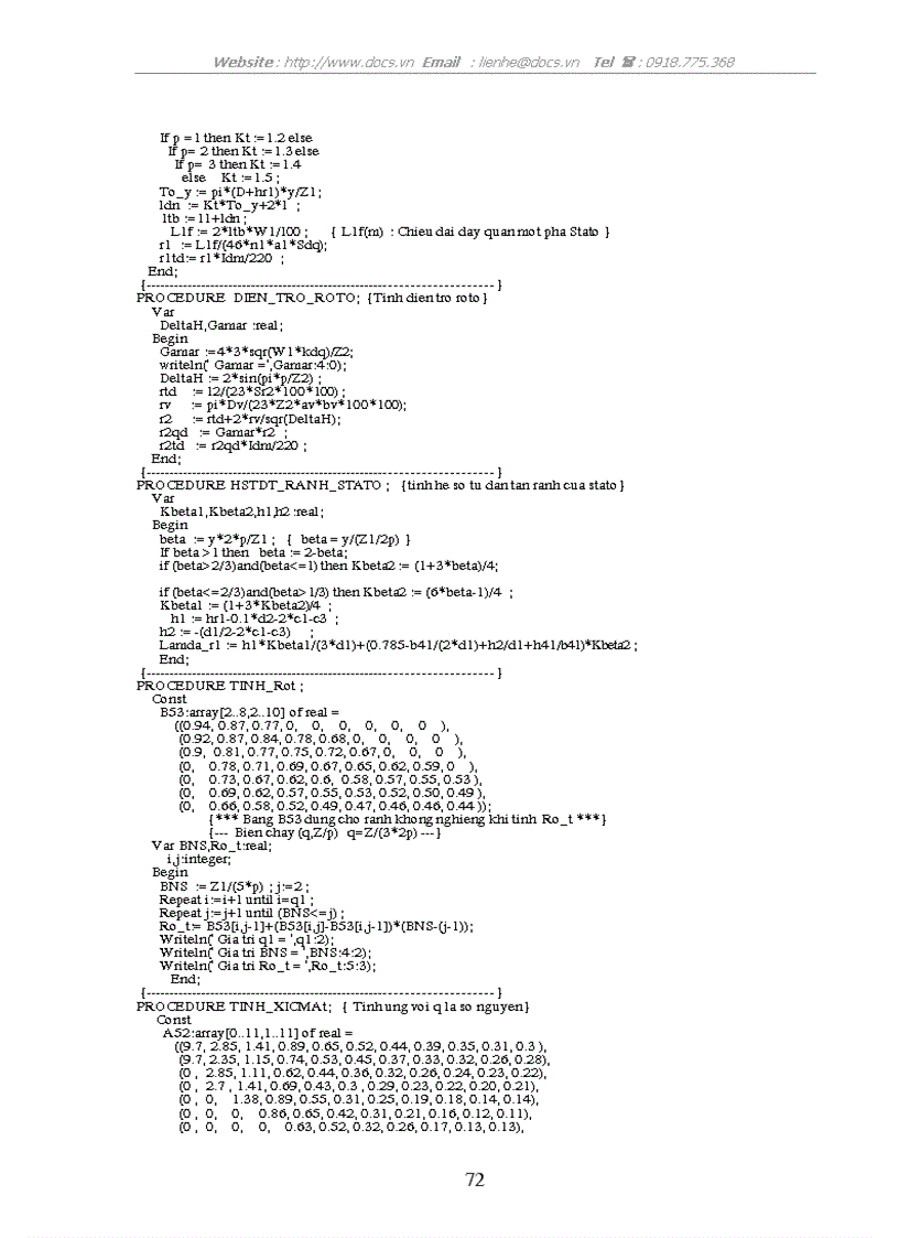 image for page Các thông số định mức