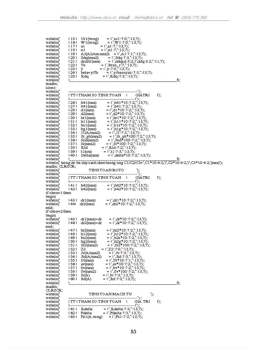 image for page Các thông số định mức