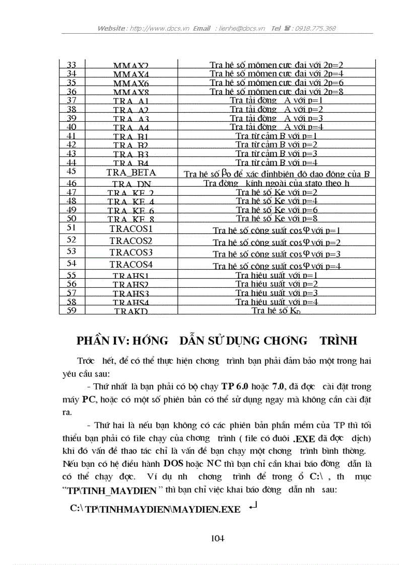 image for page Các thông số định mức