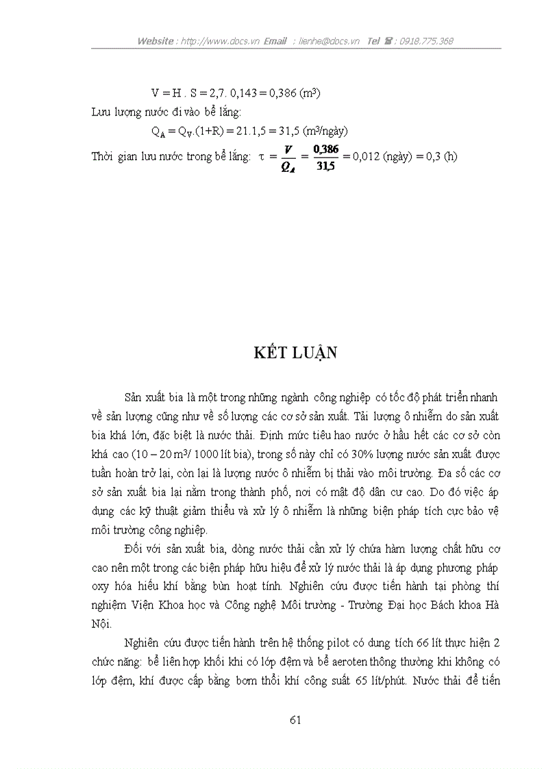 image for page Bước đầu nghiờn cứu hiệu quả của thiết bị hợp khối trong xử lý nước thải của sản xuất bia