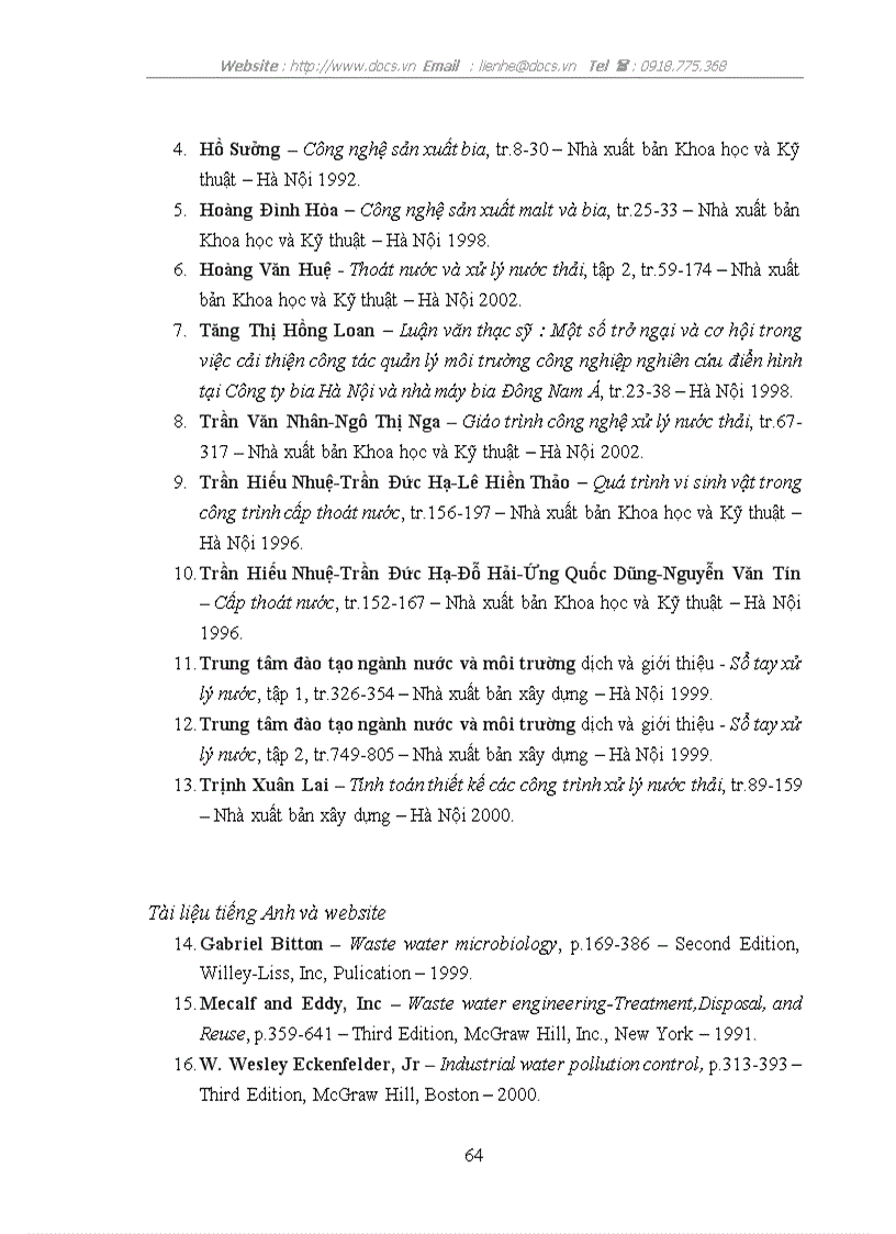 image for page Bước đầu nghiờn cứu hiệu quả của thiết bị hợp khối trong xử lý nước thải của sản xuất bia