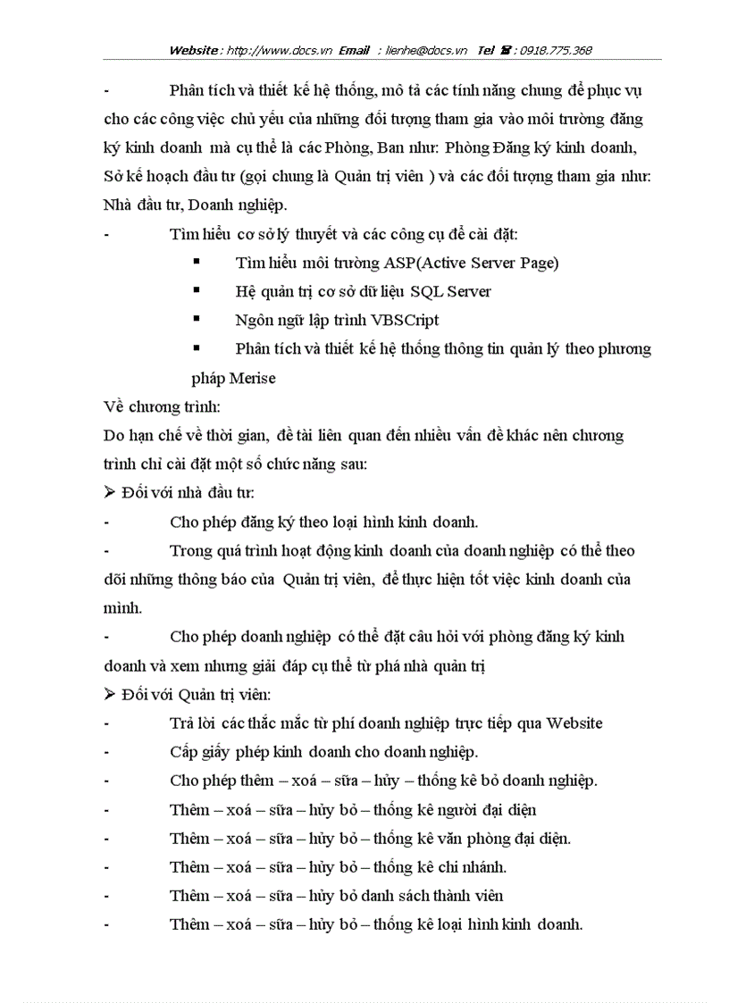 image for page Phân tích thiết kế một hệ thống quản lý đăng ký kinh doanh qua mạng cho Sở Kế Hoạch Và Đầu Tư Tỉnh Bà Rịa Vũng Tàu