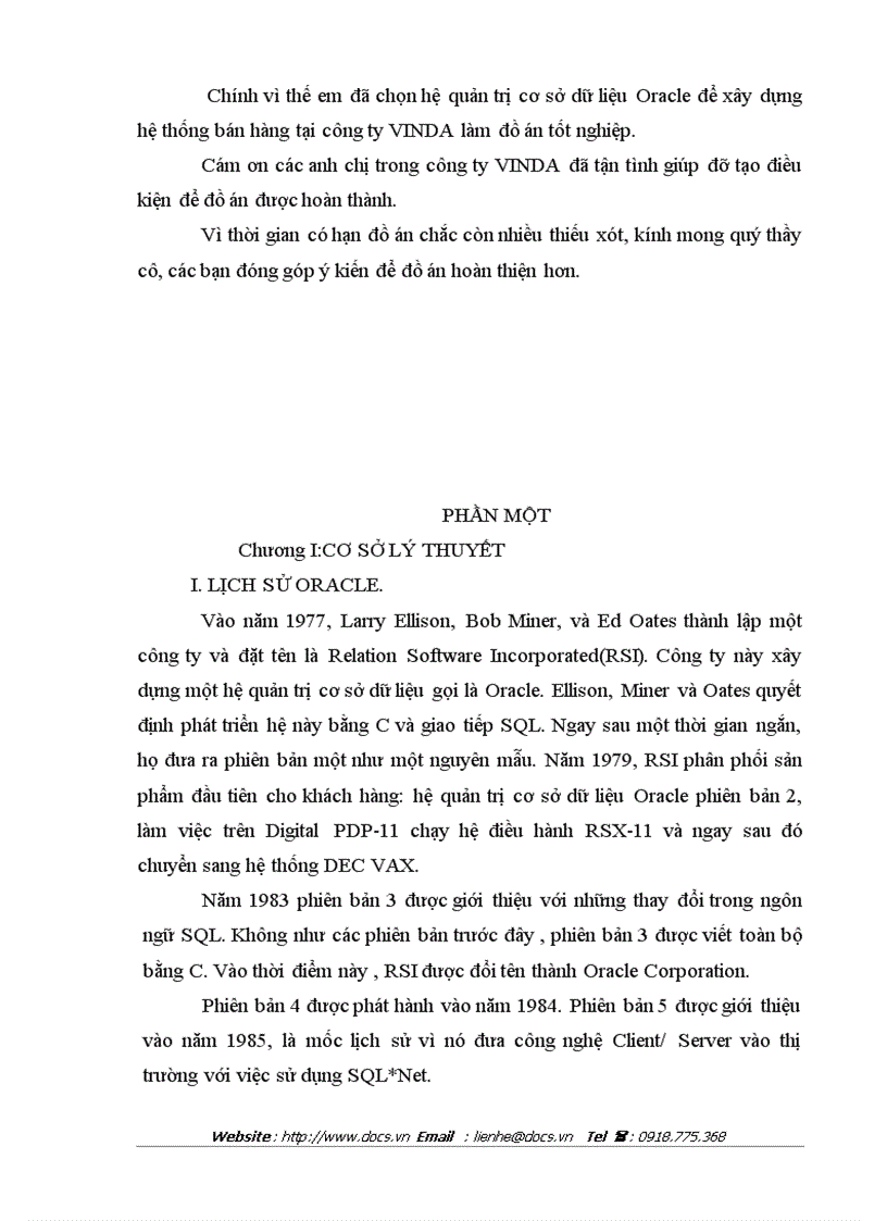 image for page Hệ quản trị cơ sở dữ liệu Oracle để xây dựng hệ thống bán hàng tại công ty VINDA