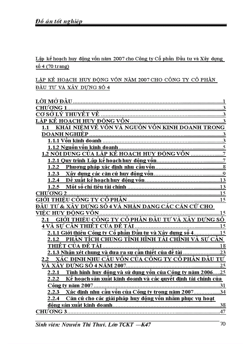 image for page Lập kế hoạch huy động vốn năm 2007 cho Công ty Cổ phần Đầu tư và Xây dựng số 4