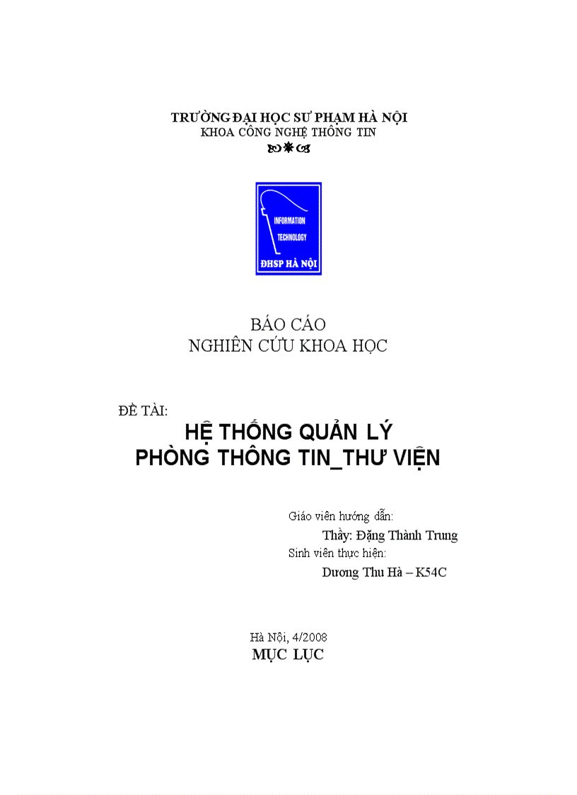 Hệ thống Quản lý phòng thông tin thư viện