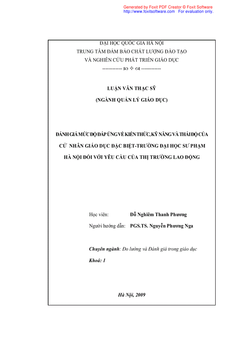 image for page Đánh giá mức độ đáp ứng về kiến thức kỹ năng và thái độ của cử nhân giáo dục đặc biệt trường ĐHSP hà nội đối với yêu cầu của thị trường lao động