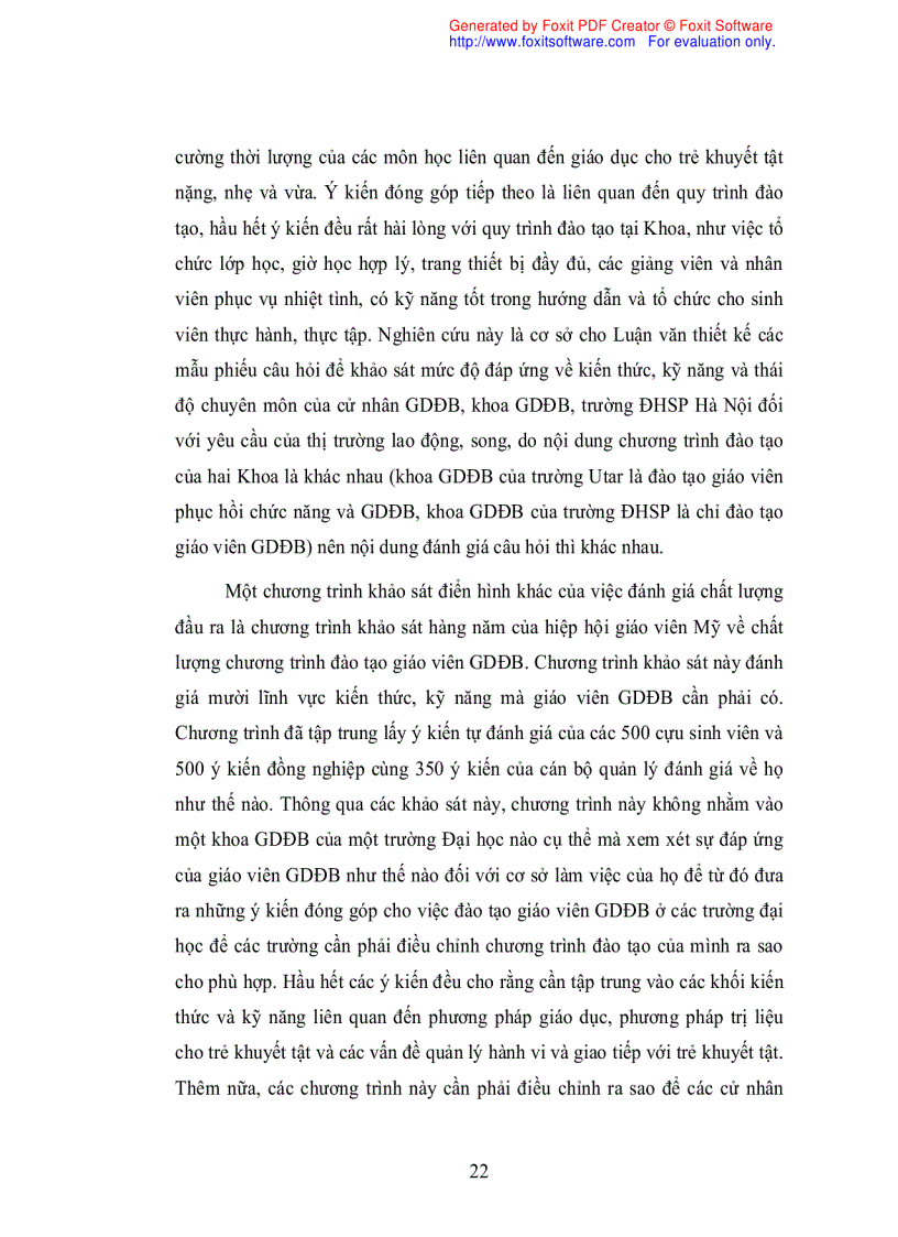 image for page Đánh giá mức độ đáp ứng về kiến thức kỹ năng và thái độ của cử nhân giáo dục đặc biệt trường ĐHSP hà nội đối với yêu cầu của thị trường lao động