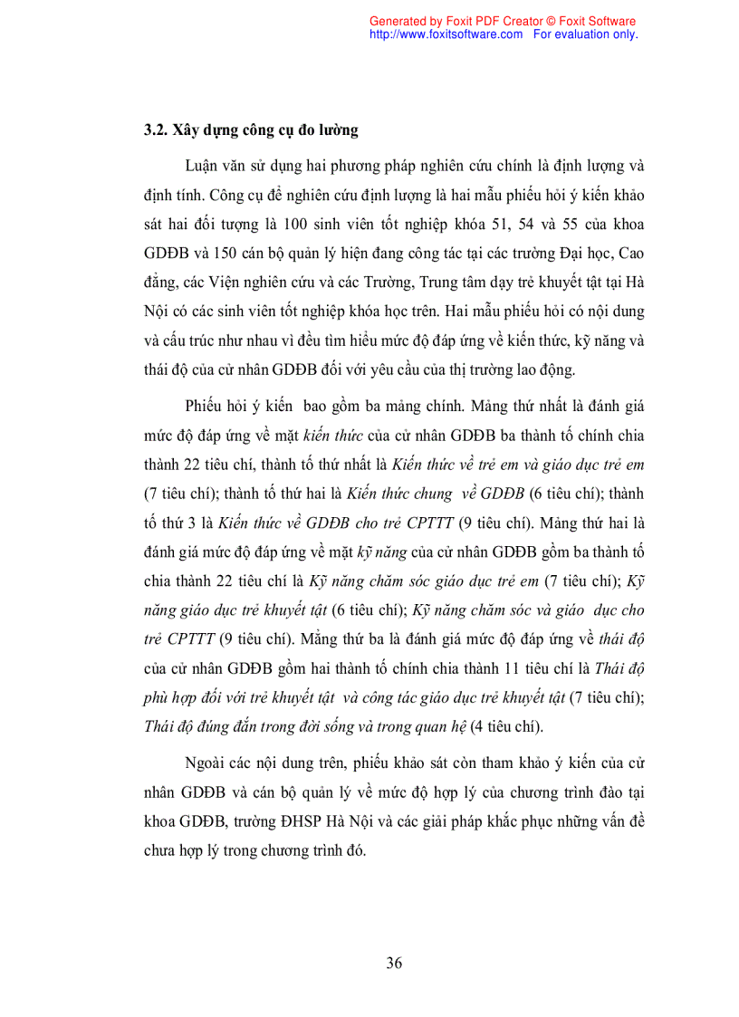 image for page Đánh giá mức độ đáp ứng về kiến thức kỹ năng và thái độ của cử nhân giáo dục đặc biệt trường ĐHSP hà nội đối với yêu cầu của thị trường lao động