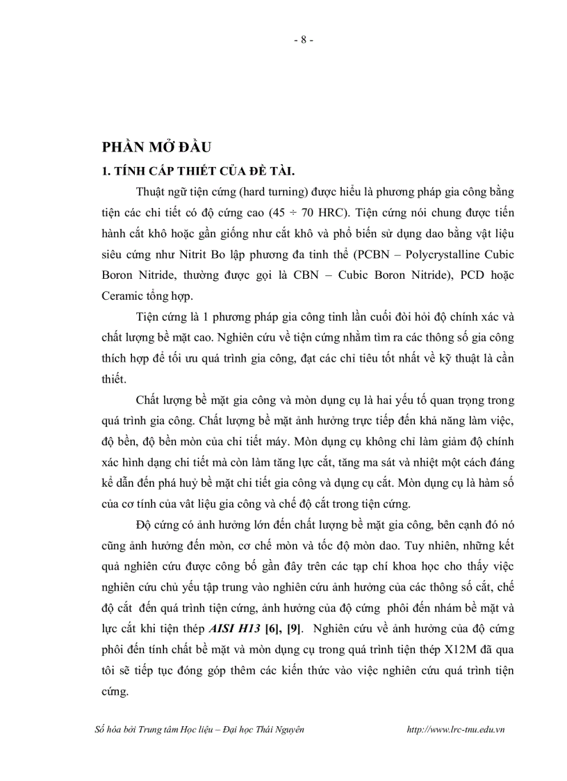 image for page Nghiên cứu ảnh hưởng của độ cứng thép x12m đã qua tôi đến chất lượng bề mặt và mòn dụng cụ khi tiện cứng