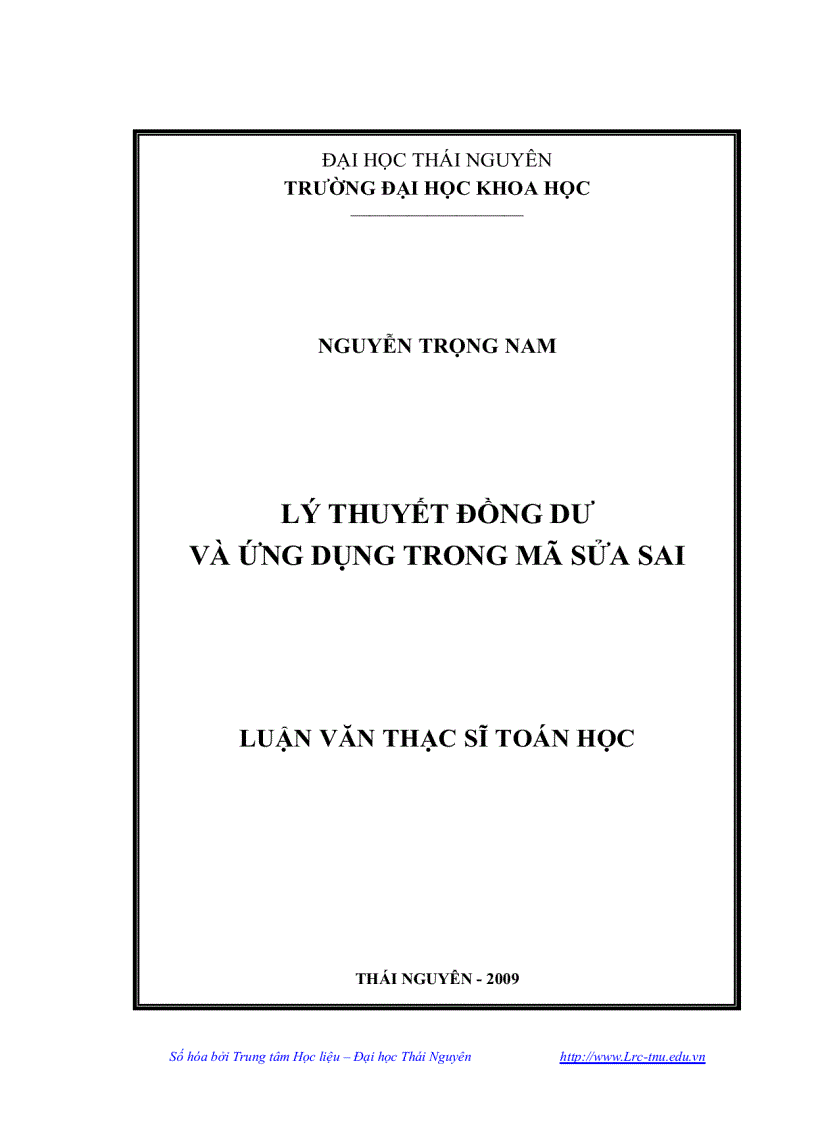 Lý thuyết đồng dư và ứng dụng trong mã sửa sai