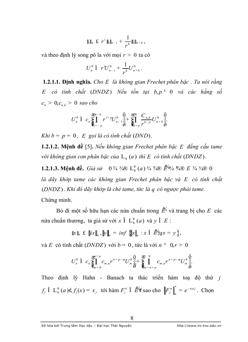 image for page Đặc trưng của các tính chất d n d z và wd z trong lớp các không gian frechet