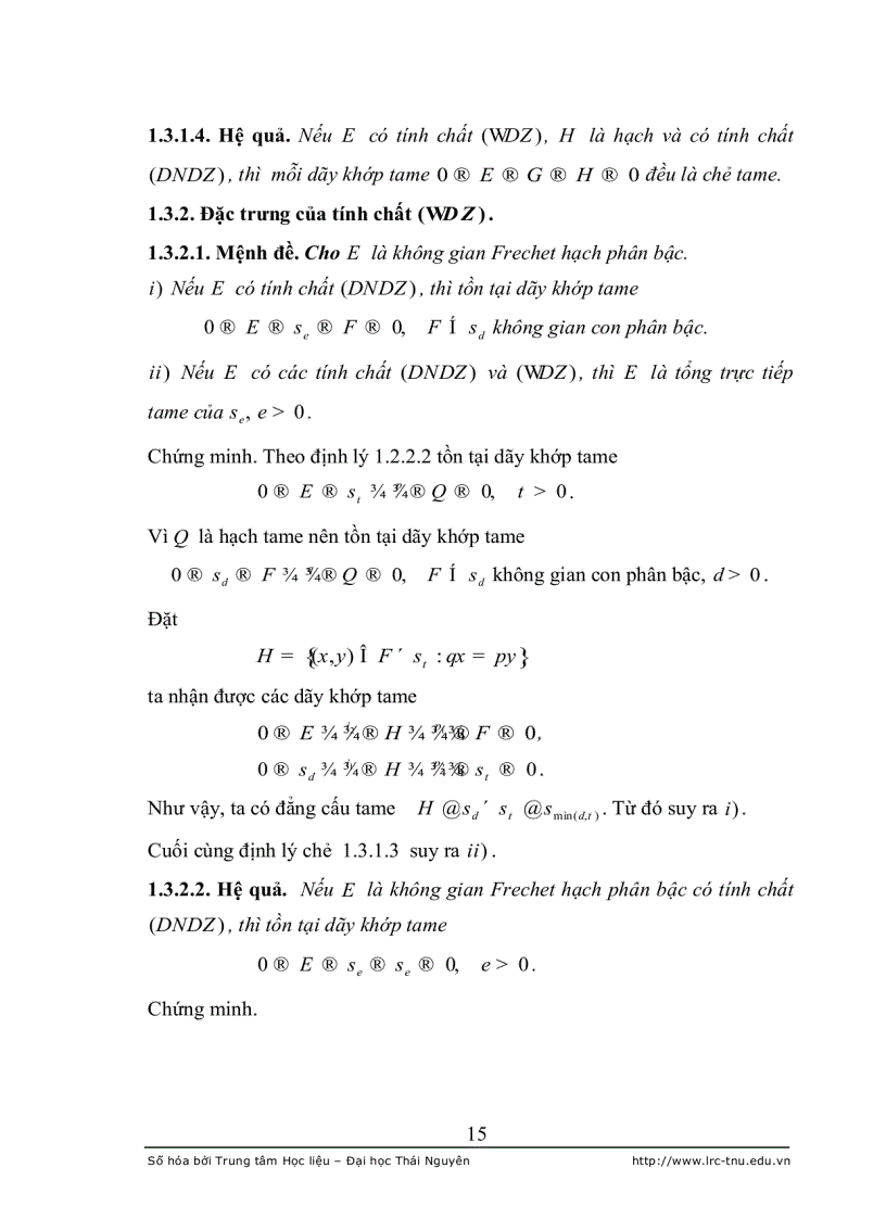 image for page Đặc trưng của các tính chất d n d z và wd z trong lớp các không gian frechet