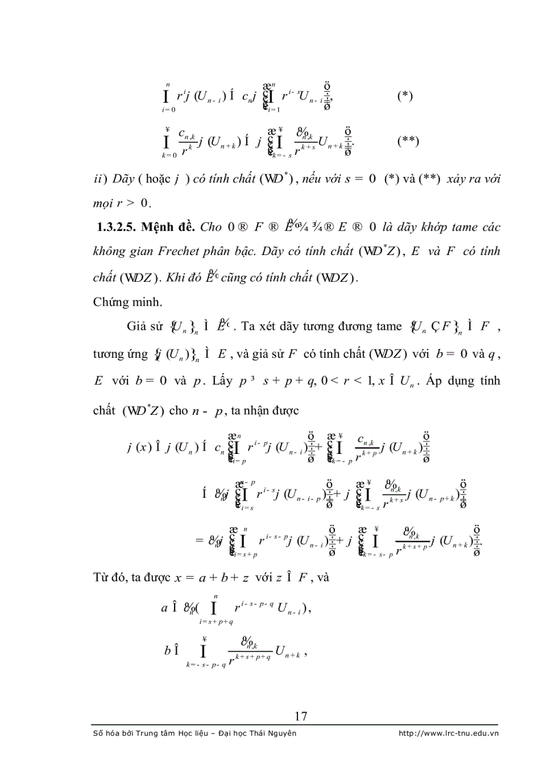 image for page Đặc trưng của các tính chất d n d z và wd z trong lớp các không gian frechet