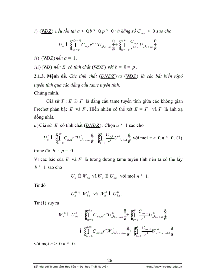 image for page Đặc trưng của các tính chất d n d z và wd z trong lớp các không gian frechet
