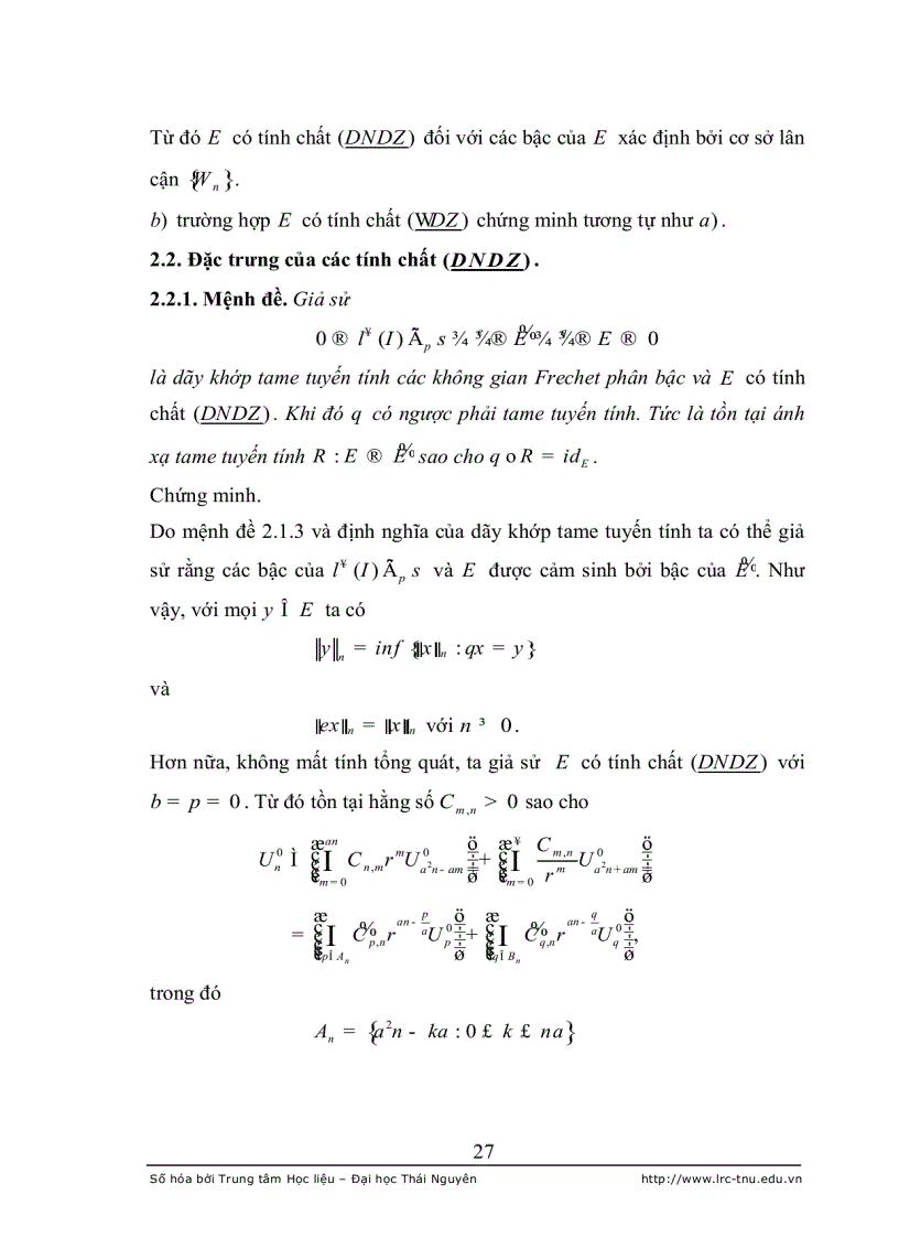 image for page Đặc trưng của các tính chất d n d z và wd z trong lớp các không gian frechet