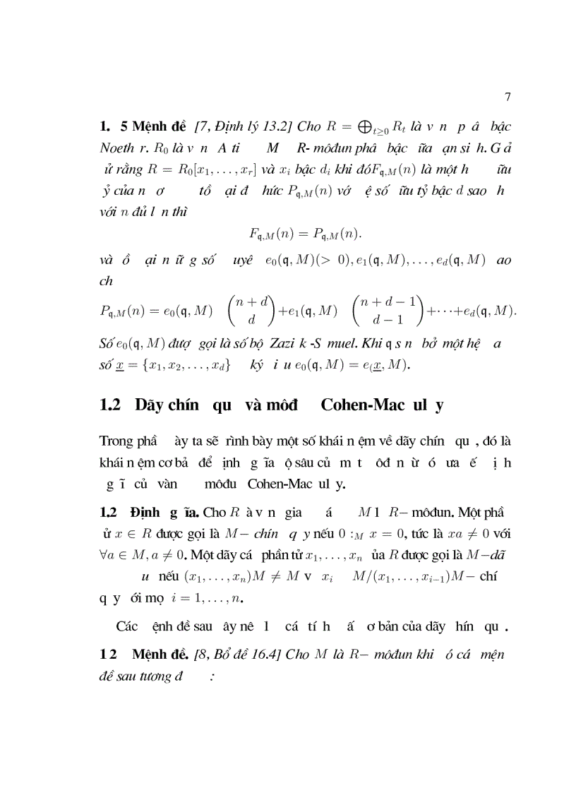 image for page Đặc trưng của môđun cohen macaulay dãy qua tính chất phân tích tham số