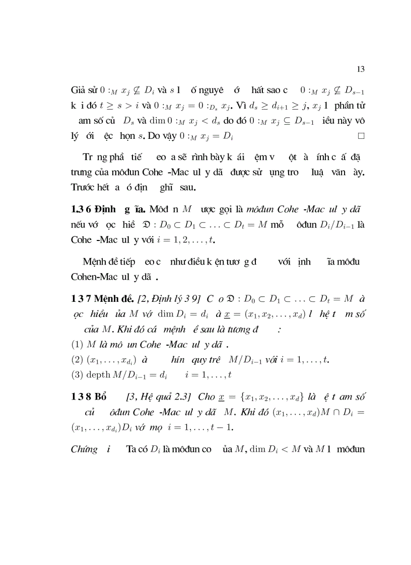 image for page Đặc trưng của môđun cohen macaulay dãy qua tính chất phân tích tham số