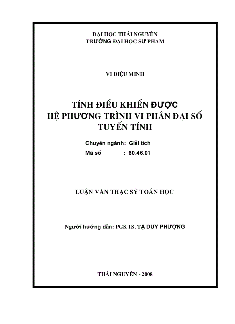 image for page Tính điều khiển được hệ PHUONG trình vi phân đại số tuyến tính