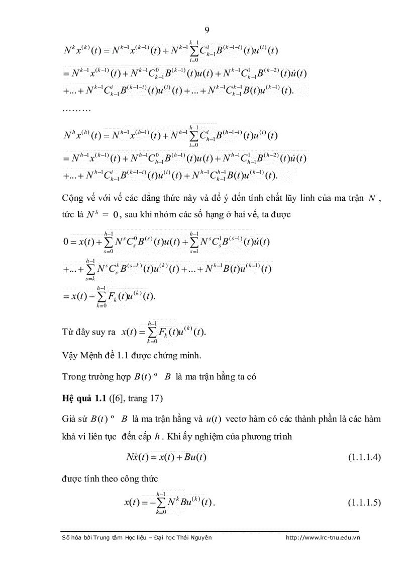 image for page Tính điều khiển được hệ PHUONG trình vi phân đại số tuyến tính