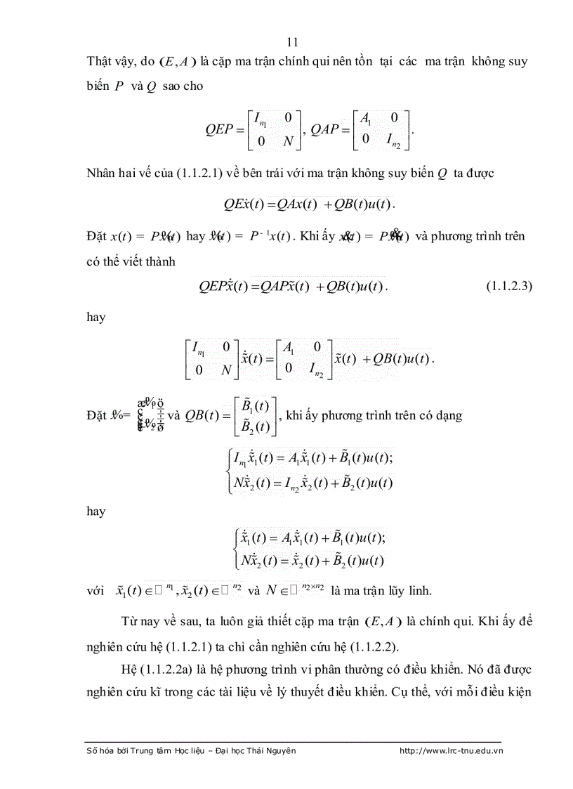 image for page Tính điều khiển được hệ PHUONG trình vi phân đại số tuyến tính