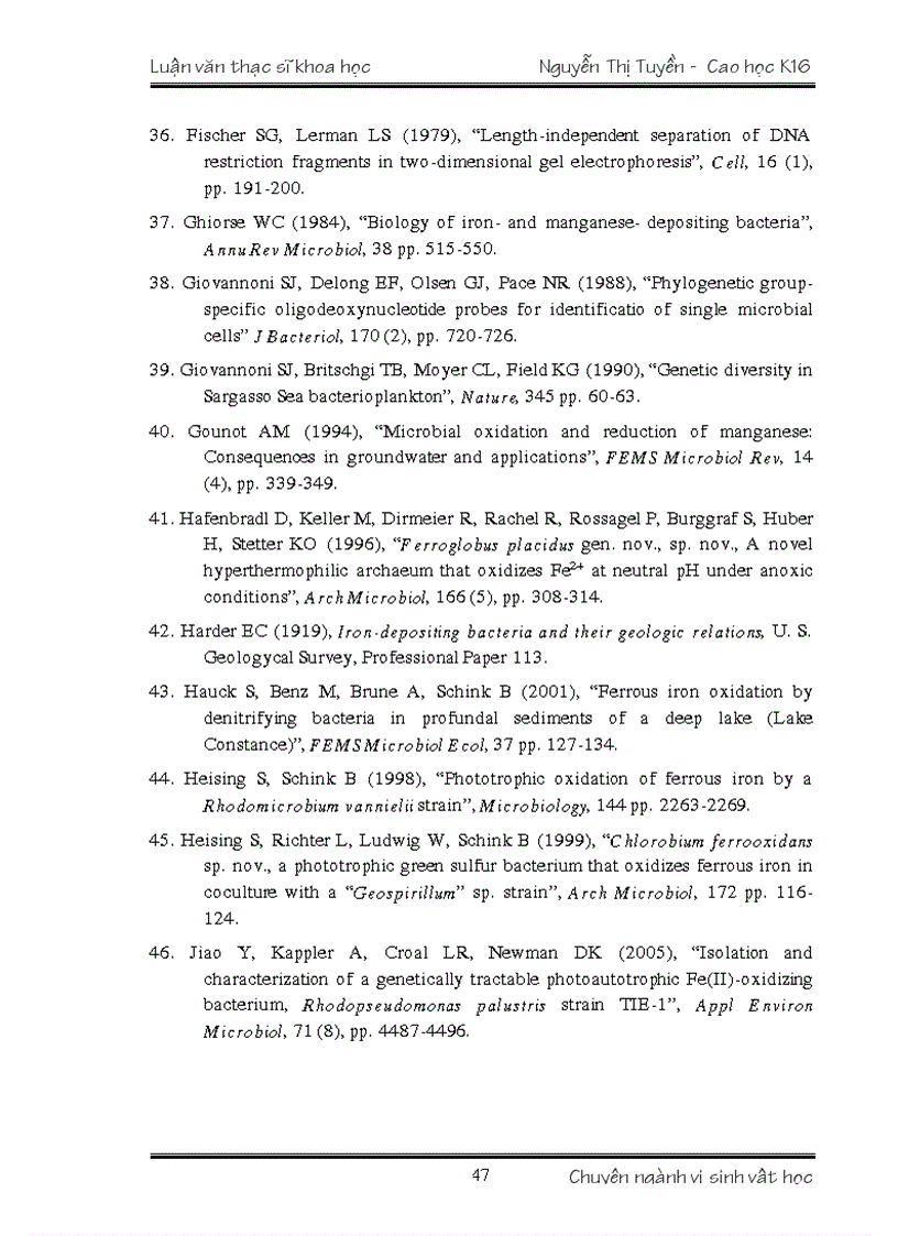 image for page VI KHUẨN OXY HÓA Fe II VÀ KHỬ NITRATE Ở VIỆT NAM TÍNH ĐA DẠNG VÀ TIỀM NĂNG ỨNG DỤNG