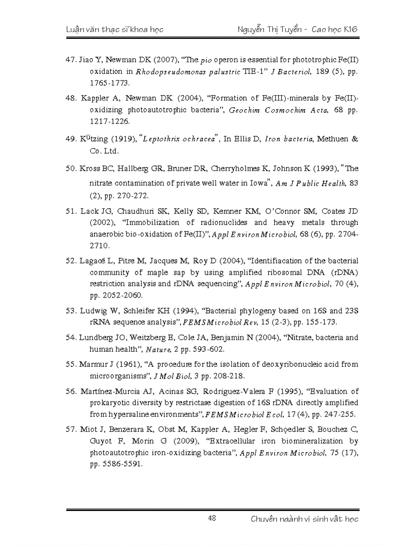 image for page VI KHUẨN OXY HÓA Fe II VÀ KHỬ NITRATE Ở VIỆT NAM TÍNH ĐA DẠNG VÀ TIỀM NĂNG ỨNG DỤNG