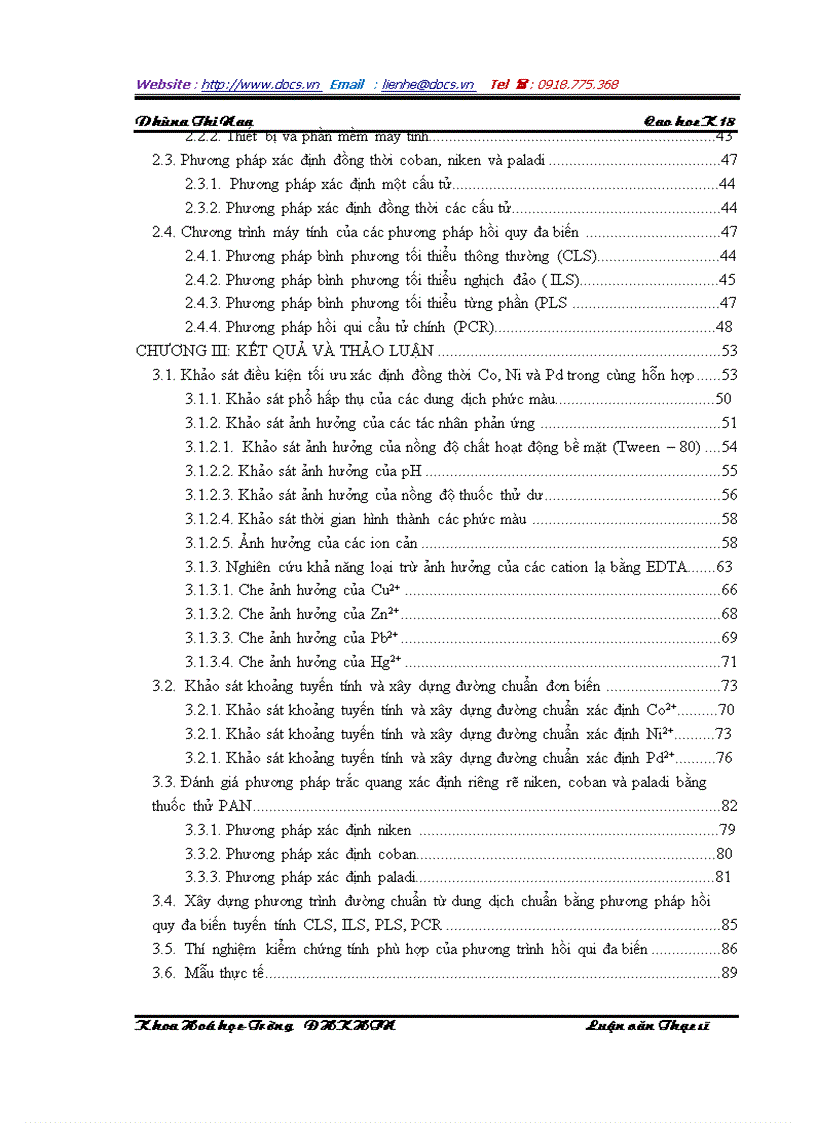 image for page Xác định đồng thời Ni Co Pd trong bản mạch điện tử bằng phương pháp trắc quang với thuốc thử PAN sử dụng thuật toán hồi quy đa biến
