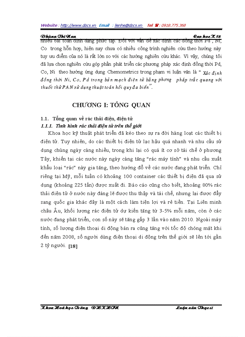 image for page Xác định đồng thời Ni Co Pd trong bản mạch điện tử bằng phương pháp trắc quang với thuốc thử PAN sử dụng thuật toán hồi quy đa biến
