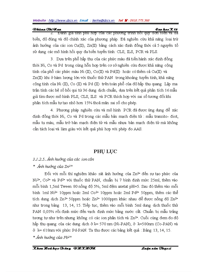 image for page Xác định đồng thời Ni Co Pd trong bản mạch điện tử bằng phương pháp trắc quang với thuốc thử PAN sử dụng thuật toán hồi quy đa biến